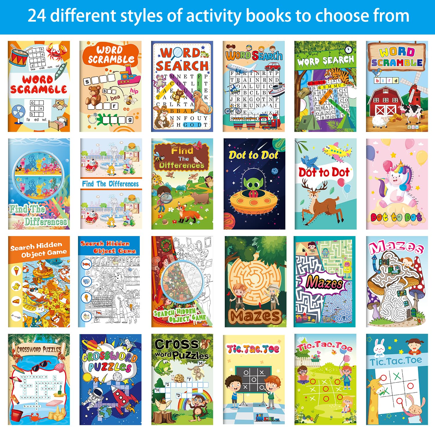 Kalysky 24 Mini Activity Books for Kids Ages 4-12 – Party Favors, Travel Games & Brain Puzzles (384 Activities)