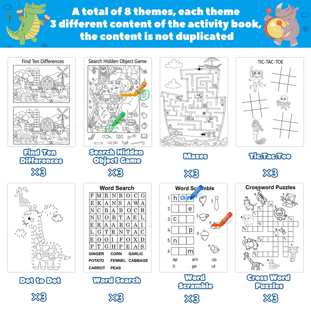 Kalysky 24 Mini Activity Books for Kids Ages 4-12 – Party Favors, Travel Games & Brain Puzzles (384 Activities)
