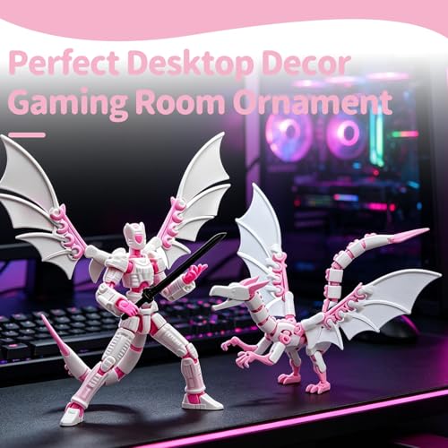 KAMOVNY T13 3D Printed Action Figure – Pink, Fully Assembled, Multi-Jointed with Dragon & Weapons