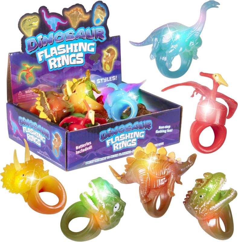 Kangaroo 12-Pack Dinosaur LED Light-up Rings - Flashing Glow in the Dark Party Favors