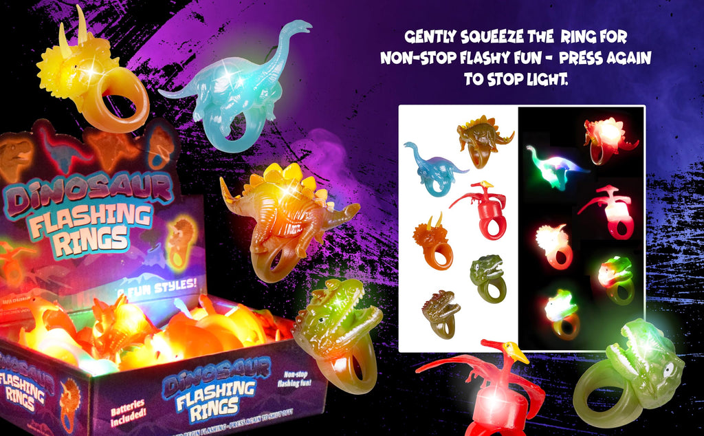 Kangaroo 12-Pack Dinosaur LED Light-up Rings - Flashing Glow in the Dark Party Favors