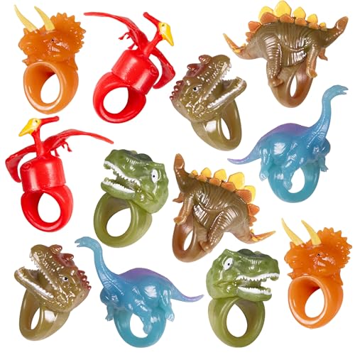 Kangaroo 12-Pack Dinosaur LED Light-up Rings - Flashing Glow in the Dark Party Favors