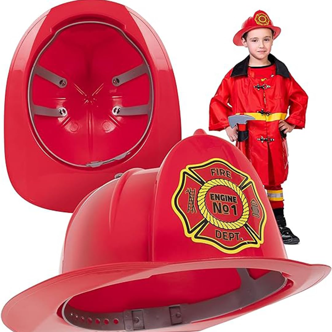 Kangaroo Firefighter Hat for Kids – Red Plastic Pretend Play Helmet