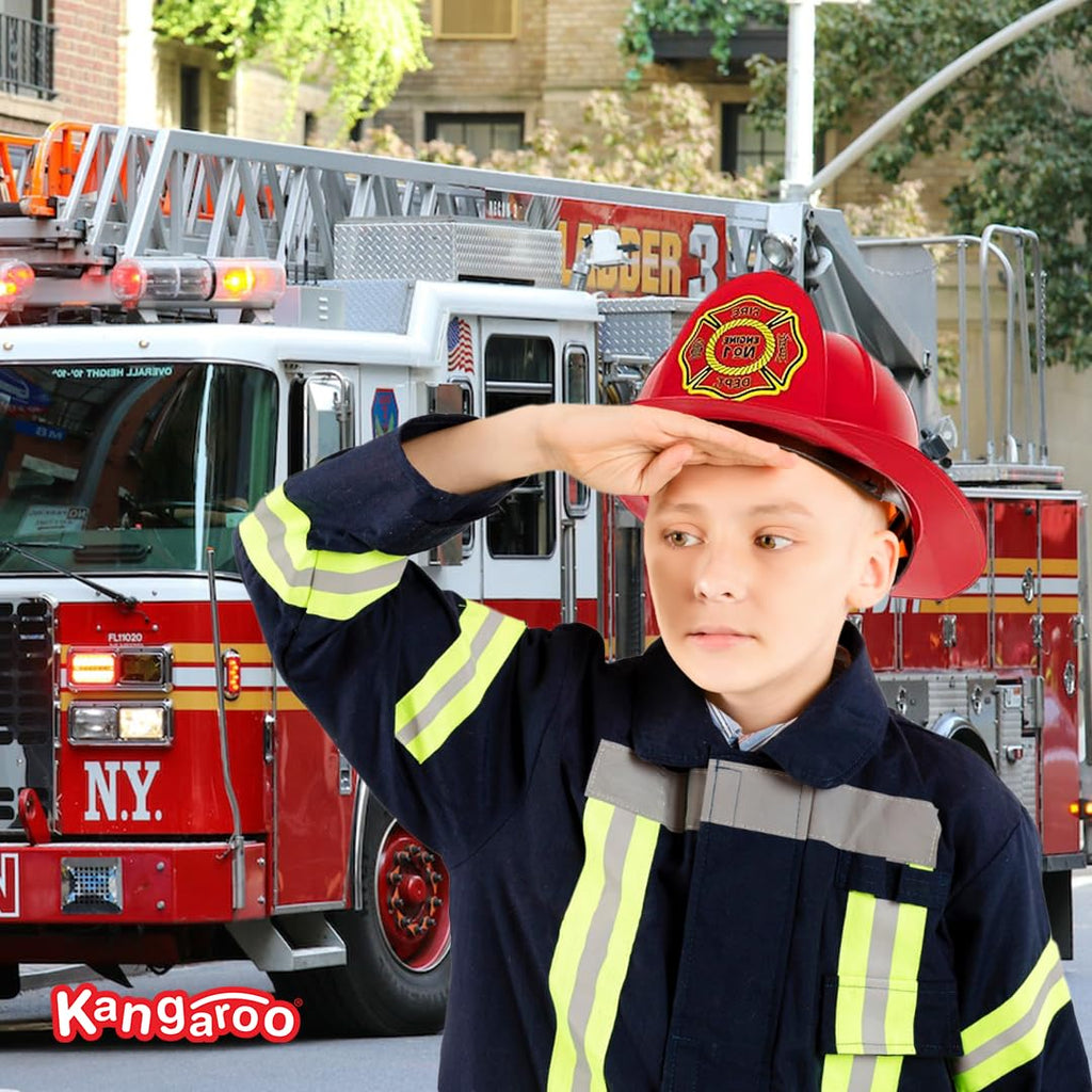 Kangaroo Firefighter Hat for Kids – Red Plastic Pretend Play Helmet