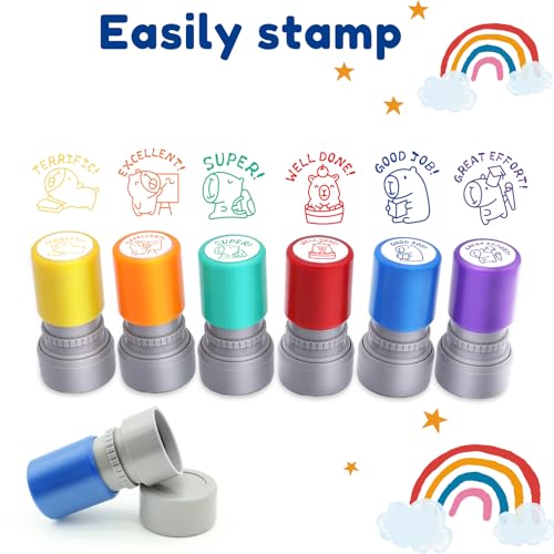 Kapibala 6-Piece Self-Inking Teacher Stamps Set - Motivational Grading Stamps with Cute Capybara Designs for Classroom Rewards