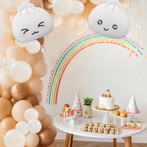 KARAQY 125-Piece Dumpling Baby Shower Balloon Garland Set - Neutral Latex Balloons with Adorable Faces