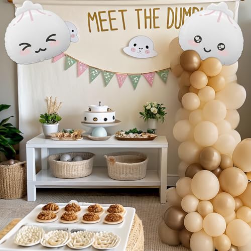 KARAQY 125-Piece Dumpling Baby Shower Balloon Garland Set - Neutral Latex Balloons with Adorable Faces