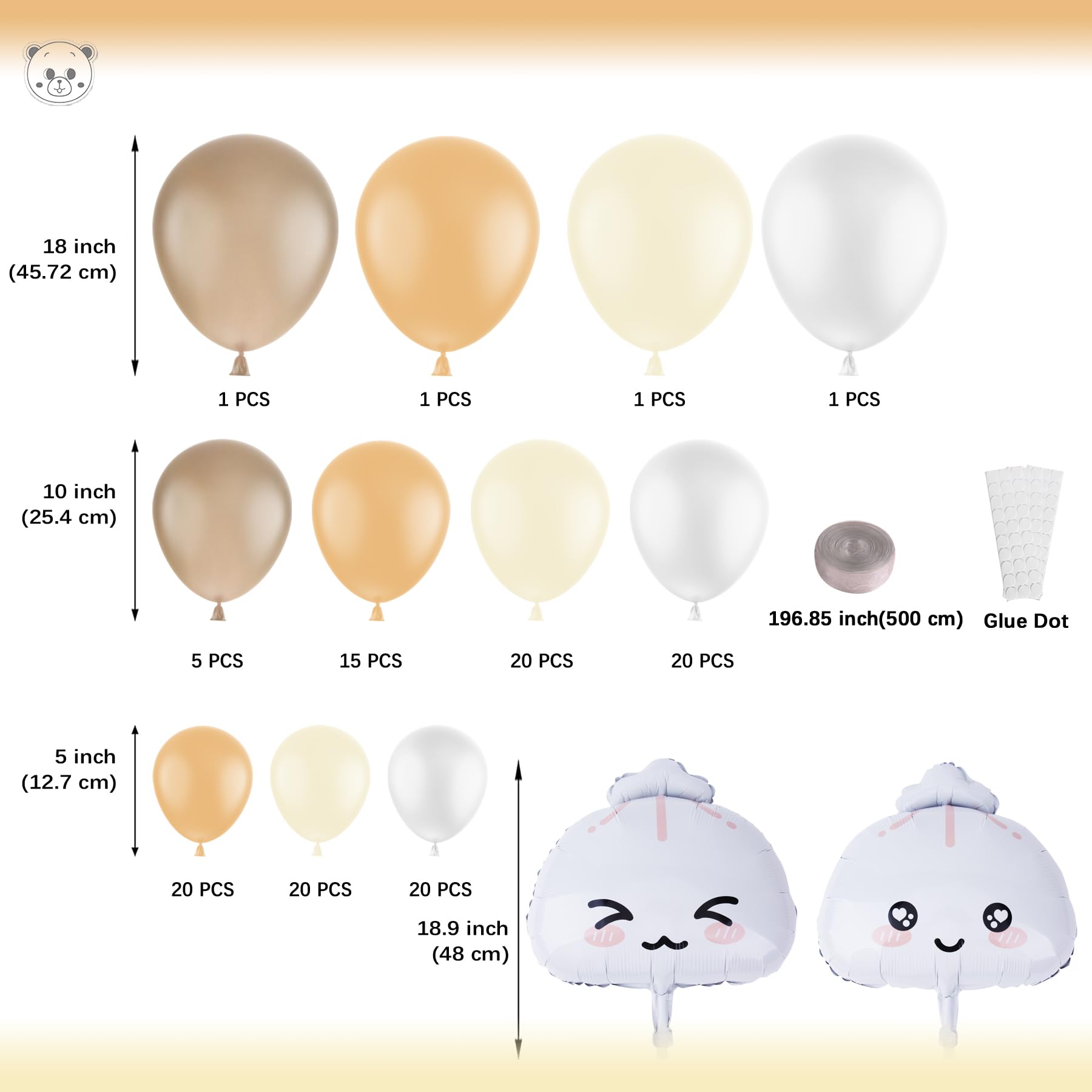 KARAQY 125-Piece Dumpling Baby Shower Balloon Garland Set - Neutral Latex Balloons with Adorable Faces