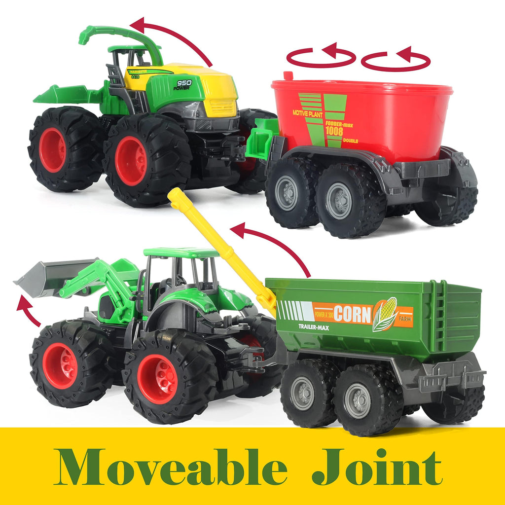 KARMOUNT Die-Cast Metal Toy Tractors with Trailer – Movable Parts, Realistic Details for Kids 3-5