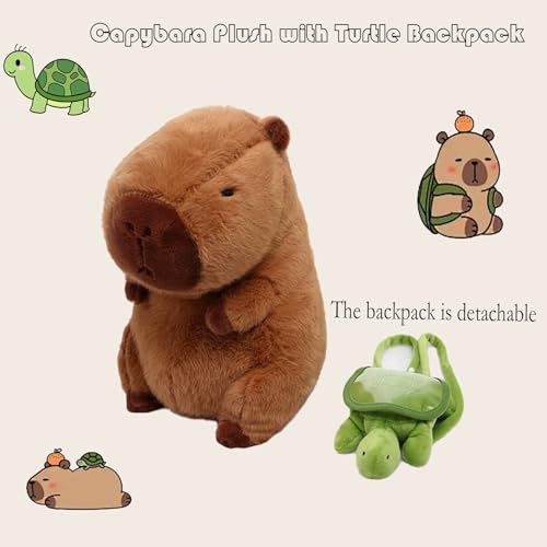 Karoeiwa 9-Inch Capybara Plush with Turtle Backpack - Ultra-Soft Stuffed Animal for Kids and Adults