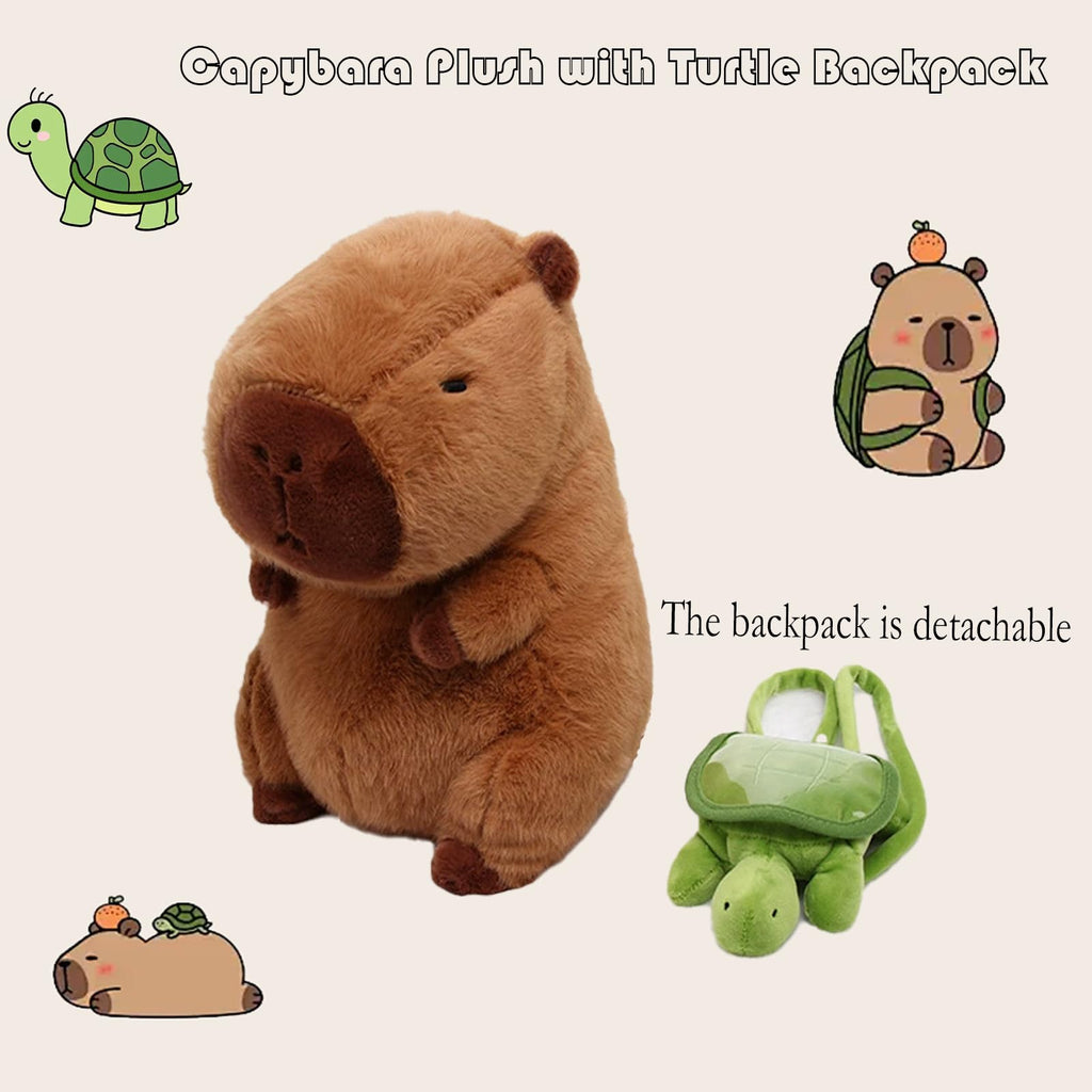 Karoeiwa 9-Inch Capybara Plush with Turtle Backpack - Ultra-Soft Stuffed Animal for Kids and Adults