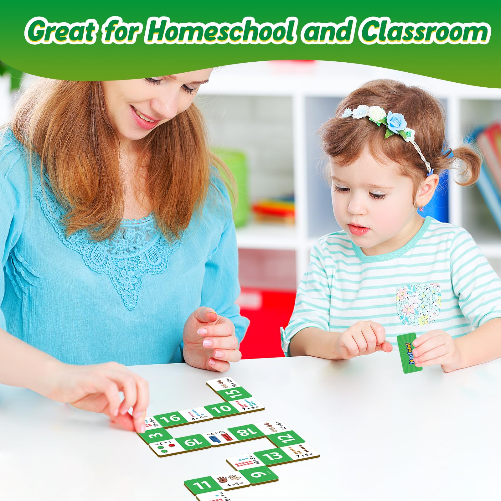 Kasfalci Addition Dominoes Set – Math Games for Kids, Preschool Learning Activities, Homeschool Supplies