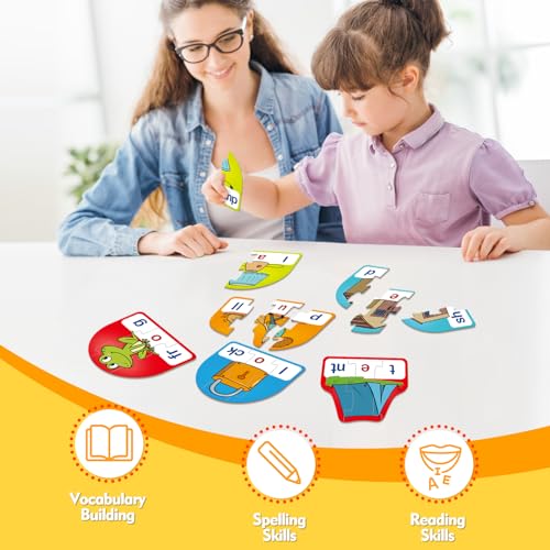 Kasfalci CVCC & CCVC Puzzle Cards - Phonics Word Games for Kids, Speech Therapy Toys
