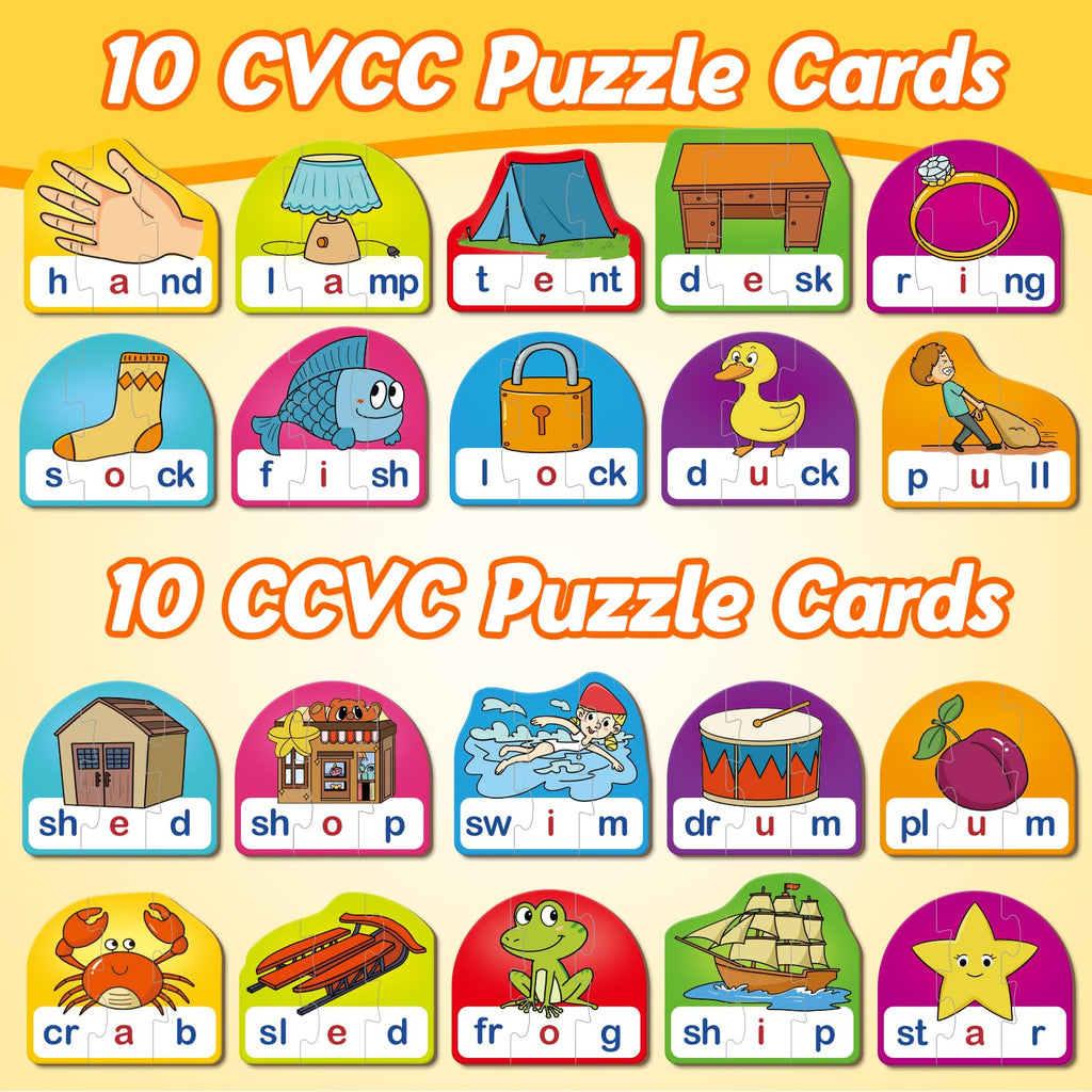 Kasfalci CVCC & CCVC Puzzle Cards - Phonics Word Games for Kids, Speech Therapy Toys