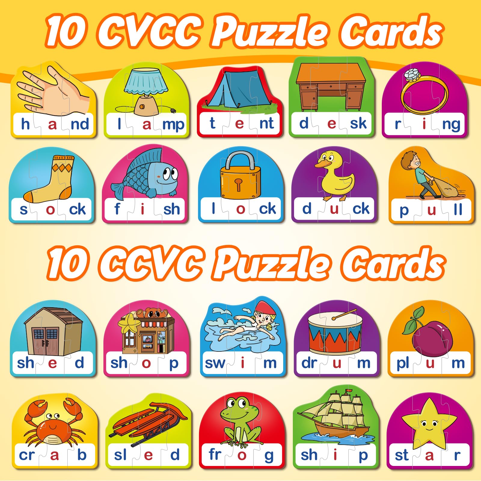 Kasfalci CVCC & CCVC Puzzle Cards - Phonics Word Games for Kids, Speech Therapy Toys