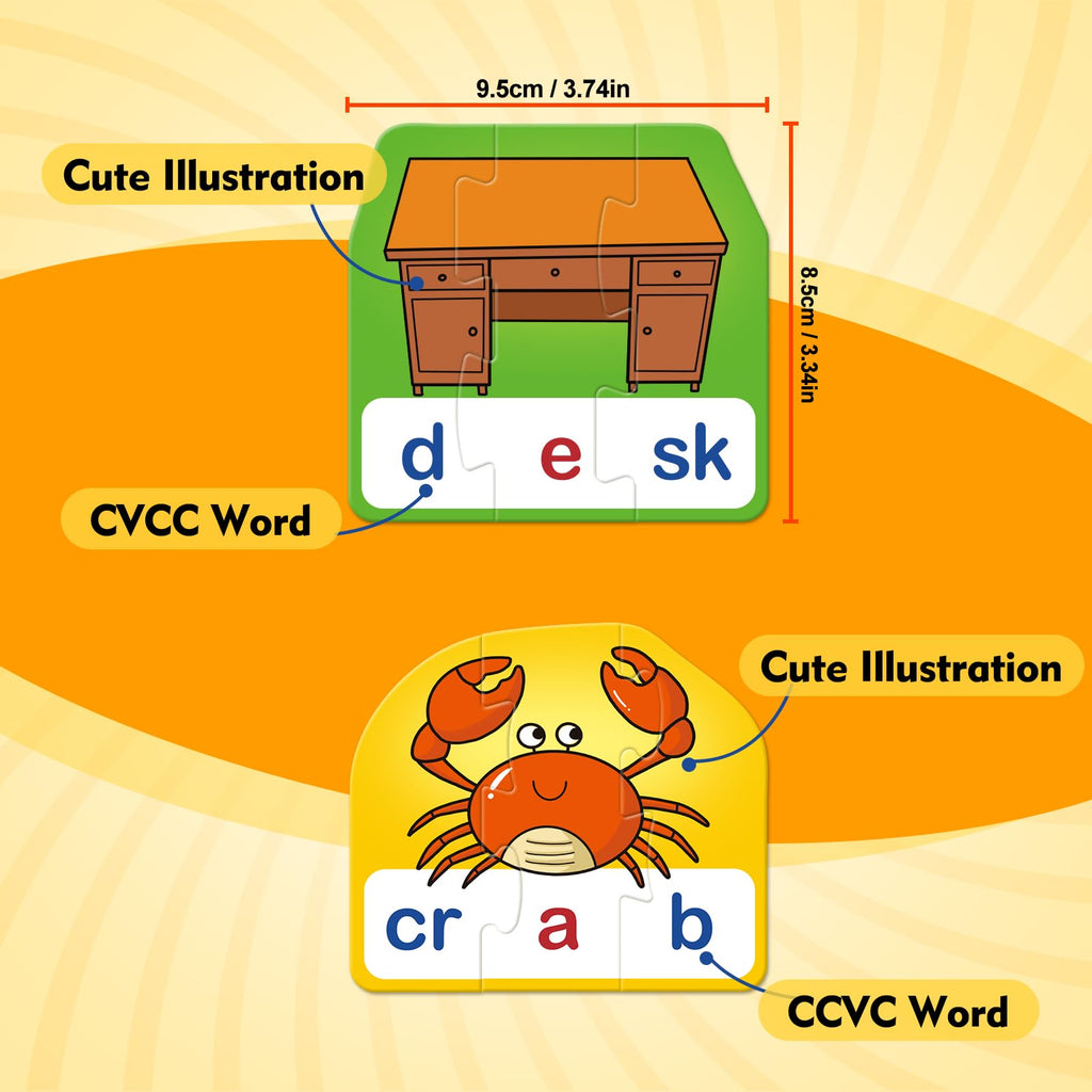 Kasfalci CVCC & CCVC Puzzle Cards - Phonics Word Games for Kids, Speech Therapy Toys