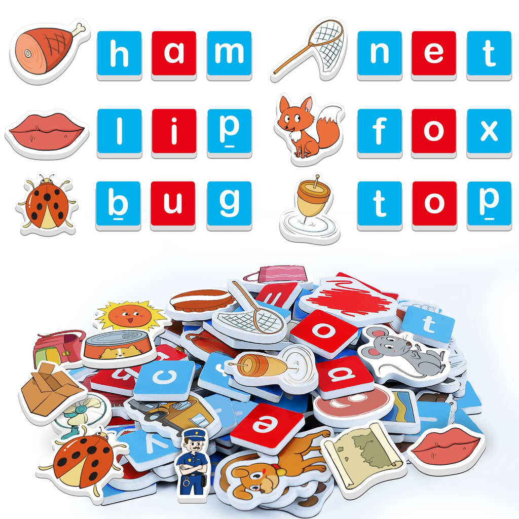 Kasfalci Magnetic Letters & CVC Word Games - 130 Pieces Phonics Set for Kids