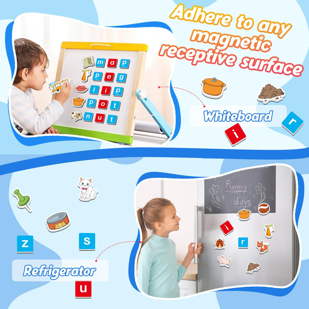 Kasfalci Magnetic Letters & CVC Word Games - 130 Pieces Phonics Set for Kids
