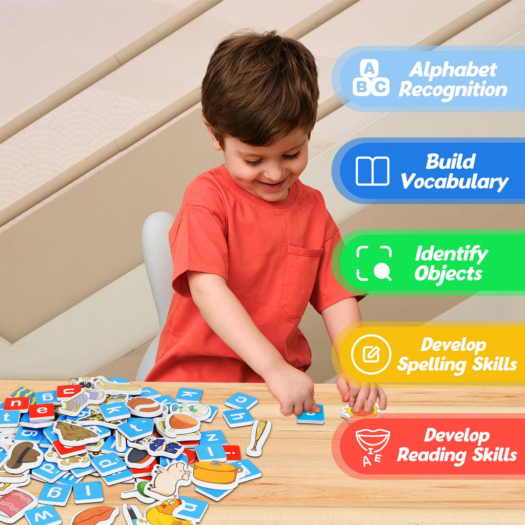 Kasfalci Magnetic Letters & CVC Word Games - 130 Pieces Phonics Set for Kids