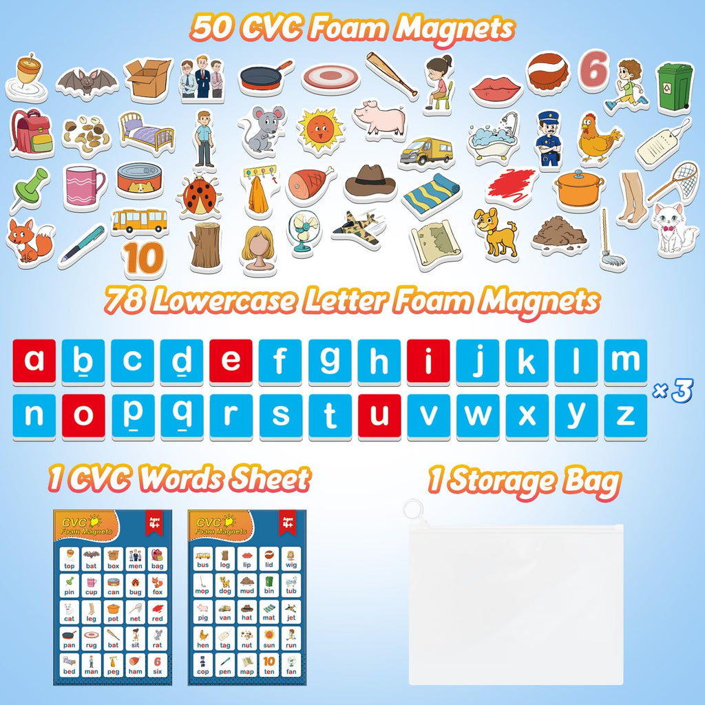 Kasfalci Magnetic Letters & CVC Word Games - 130 Pieces Phonics Set for Kids