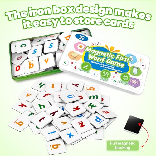 Kasfalci Magnetic Letters & First Word Flash Cards Set - 52 ABC Magnets with Phonics Games for Toddlers