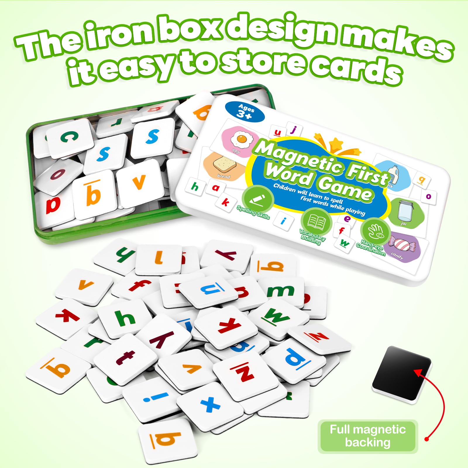 Kasfalci Magnetic Letters & First Word Flash Cards Set - 52 ABC Magnets with Phonics Games for Toddlers