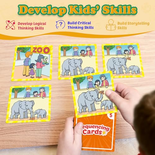 Kasfalci Sequencing Cards for Kids - 50-Piece Sequence Game for Speech Therapy, Autism, and Preschool Learning Activities