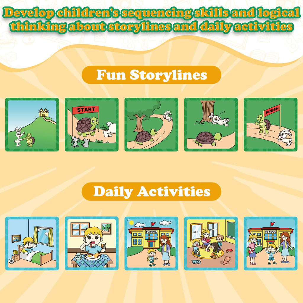 Kasfalci Sequencing Cards for Kids - 50-Piece Sequence Game for Speech Therapy, Autism, and Preschool Learning Activities