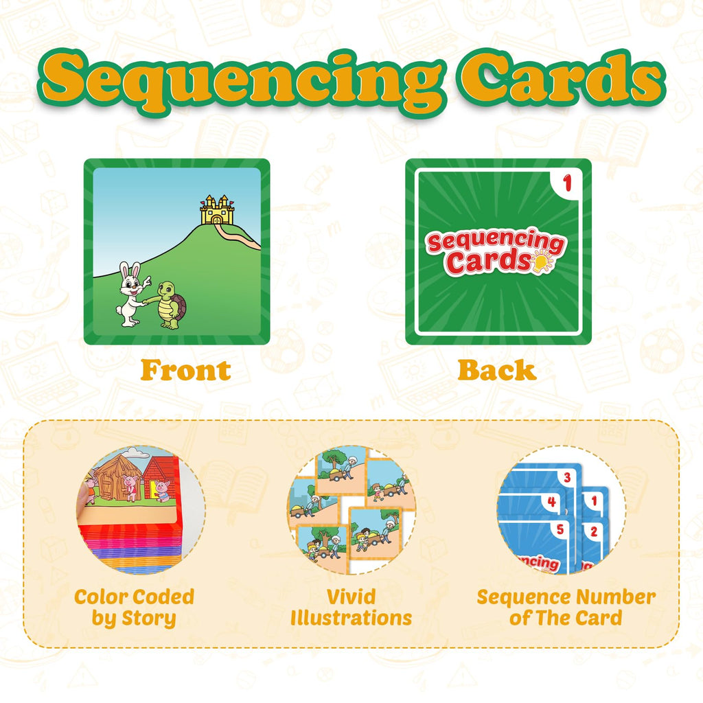 Kasfalci Sequencing Cards for Kids - 50-Piece Sequence Game for Speech Therapy, Autism, and Preschool Learning Activities