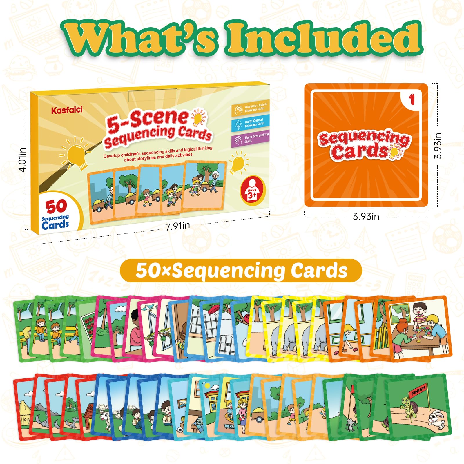 Kasfalci Sequencing Cards for Kids - 50-Piece Sequence Game for Speech Therapy, Autism, and Preschool Learning Activities