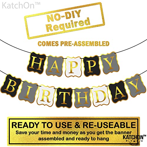 KatchOn 10-Foot Black & Gold Happy Birthday Banner – Pre-Strung No DIY, Reusable Cardstock