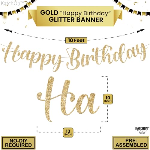 KatchOn 10ft Glitter Gold Happy Birthday Banner – Pre-Strung Cursive Banner for Party Decor