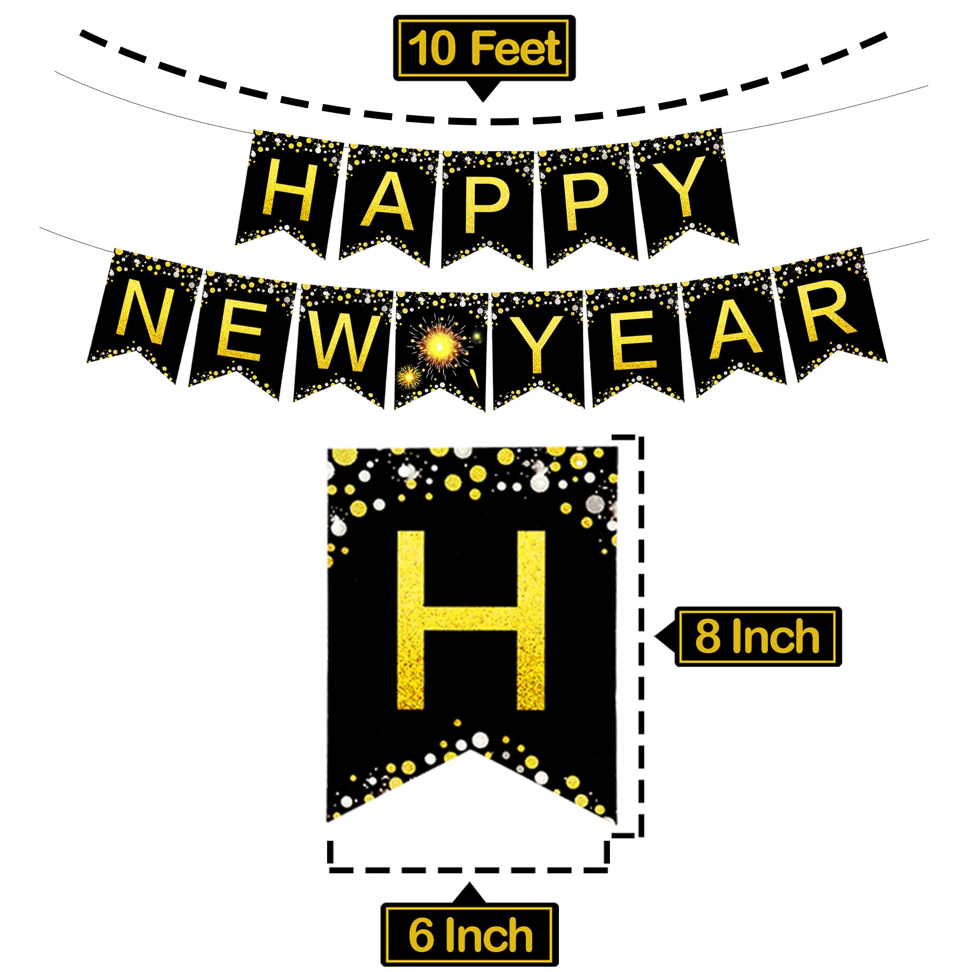 KatchOn 10ft Happy New Year Banner 2026 - Gold Pre-Strung Cardstock, No DIY
