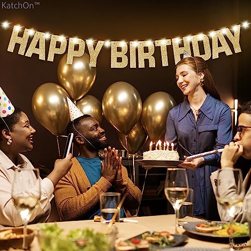 KatchOn 10ft Pre-Strung Glitter Gold Light Up Happy Birthday Banner with 8 Modes