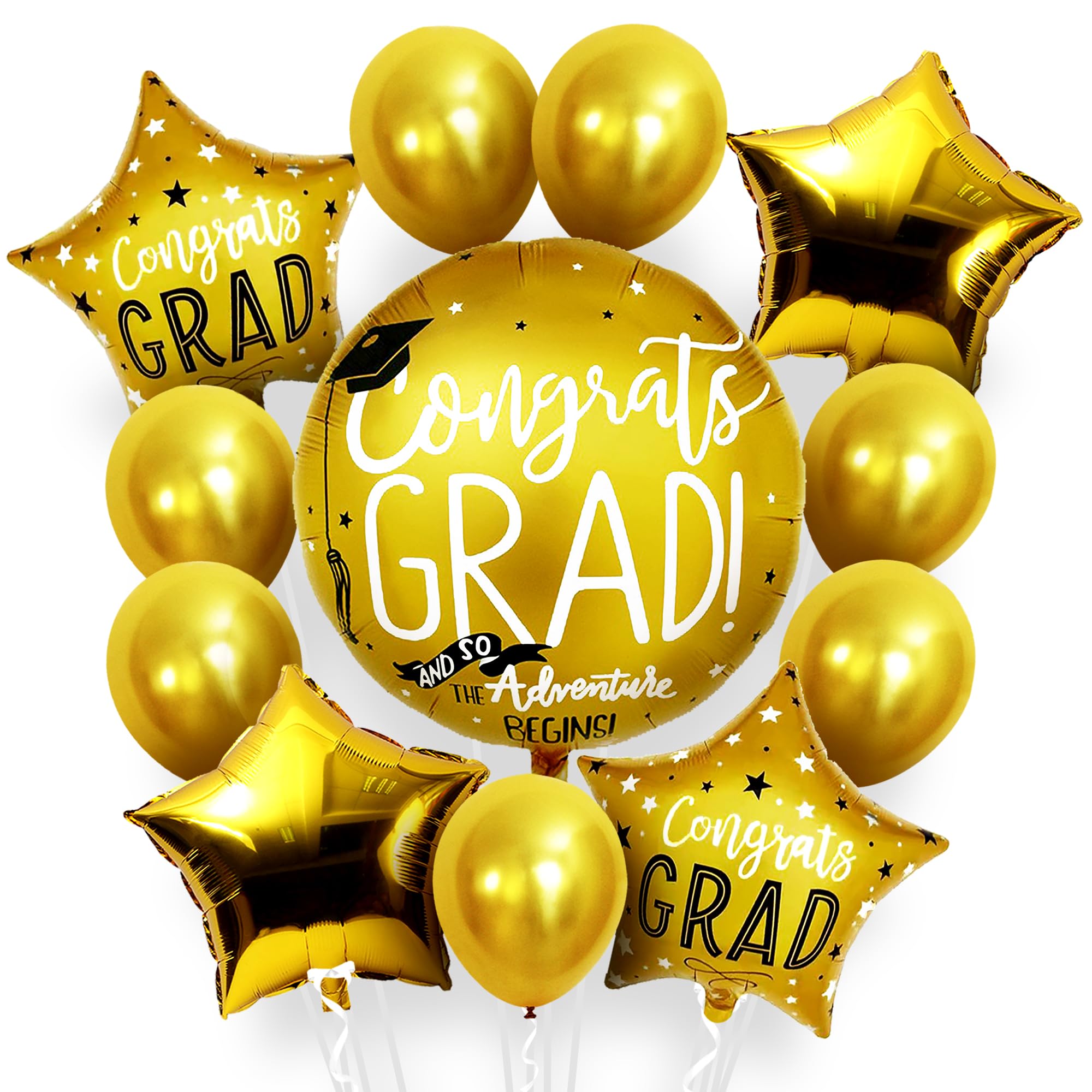 KatchOn 12-Pack Gold Graduation Balloons – 22 Inch Round & 18 Inch Star – Class of 2026 Party Decor