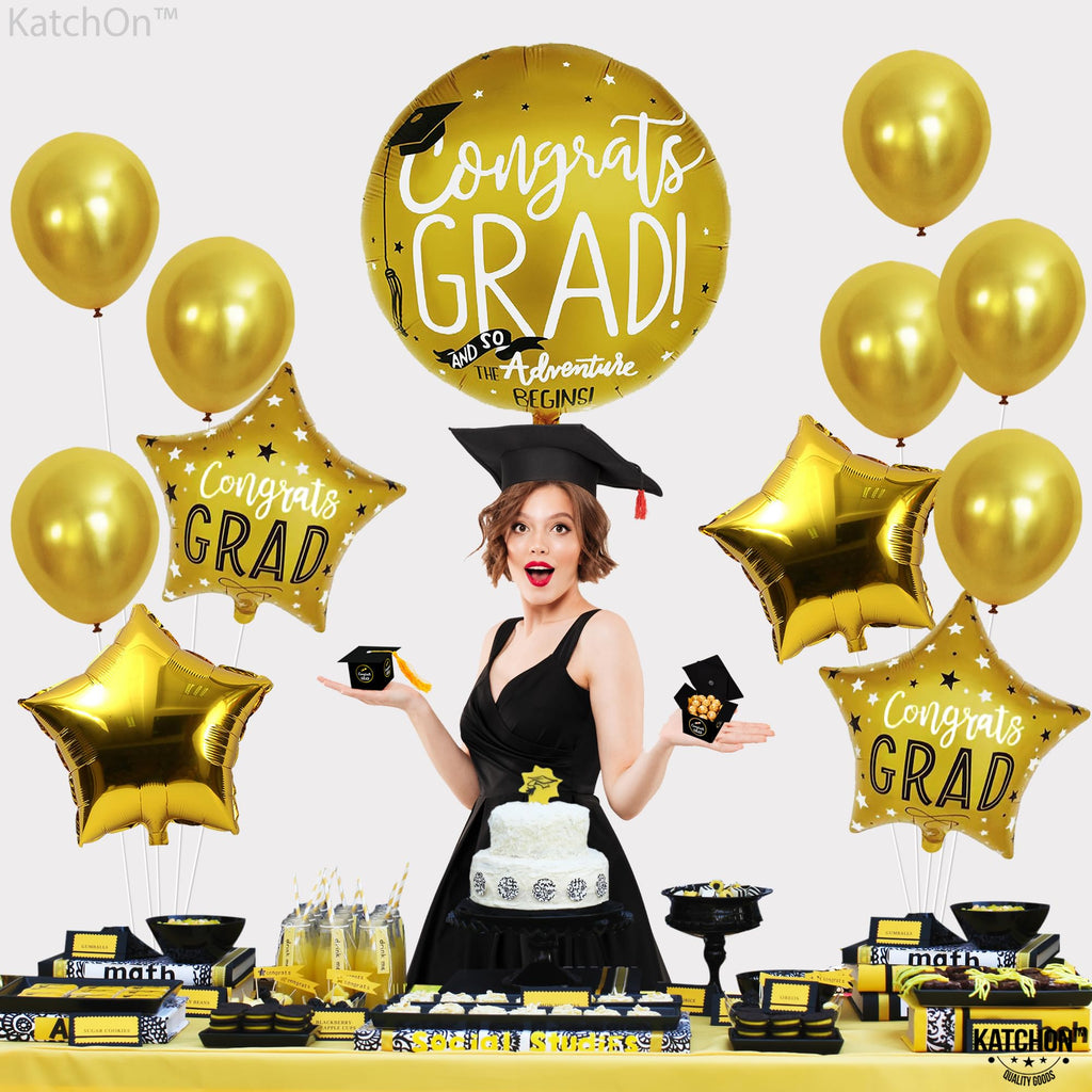 KatchOn 12-Pack Gold Graduation Balloons – 22 Inch Round & 18 Inch Star – Class of 2026 Party Decor