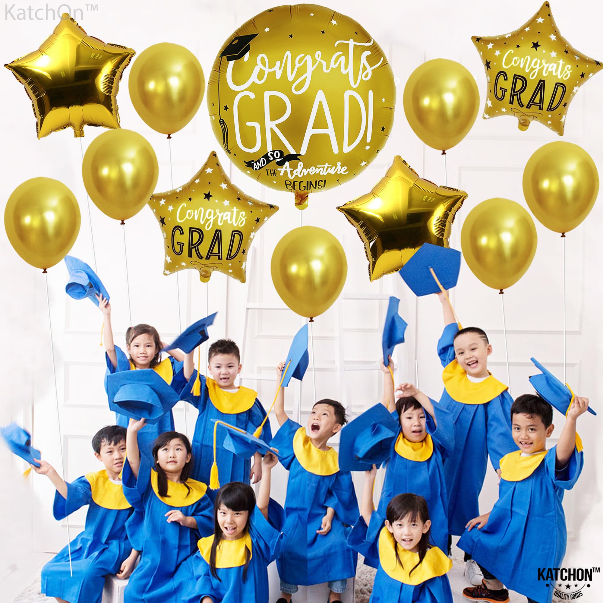 KatchOn 12-Pack Gold Graduation Balloons – 22 Inch Round & 18 Inch Star – Class of 2026 Party Decor