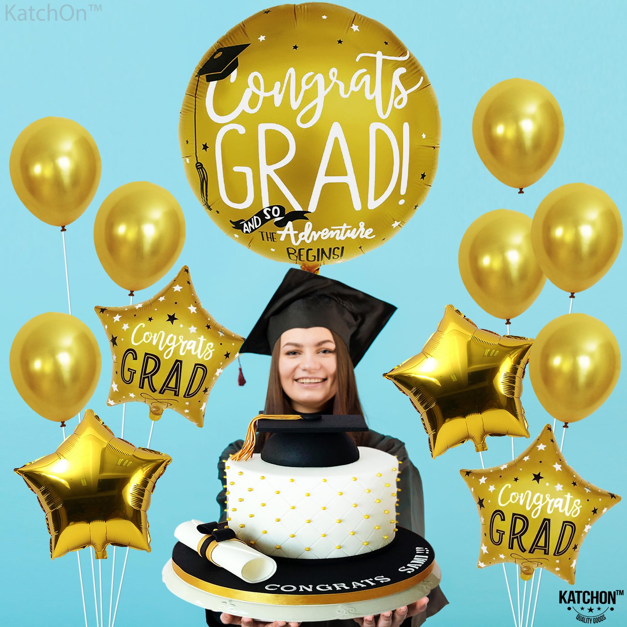 KatchOn 12-Pack Gold Graduation Balloons – 22 Inch Round & 18 Inch Star – Class of 2026 Party Decor