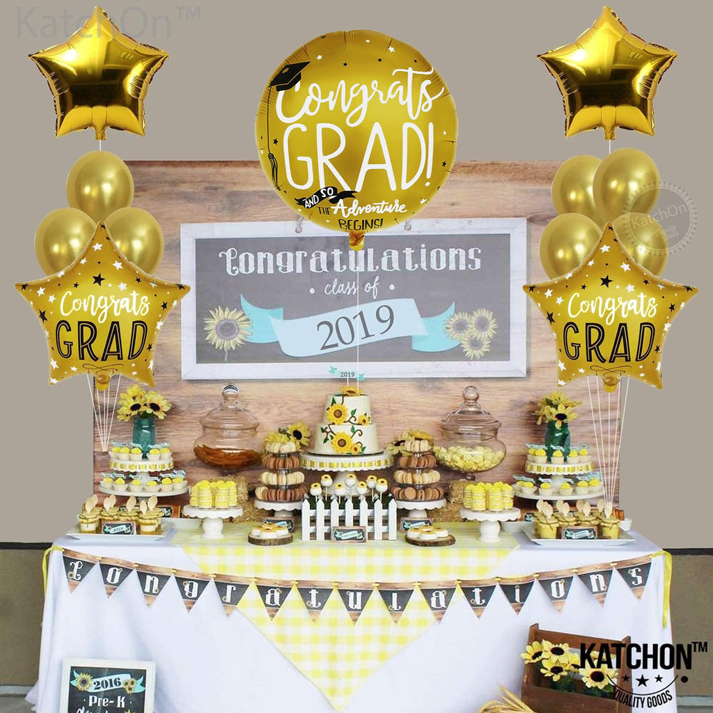 KatchOn 12-Pack Gold Graduation Balloons – 22 Inch Round & 18 Inch Star – Class of 2026 Party Decor