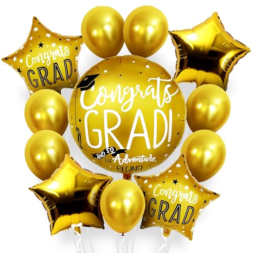 KatchOn 12-Pack Gold Graduation Balloons – 22 Inch Round & 18 Inch Star – Class of 2026 Party Decor