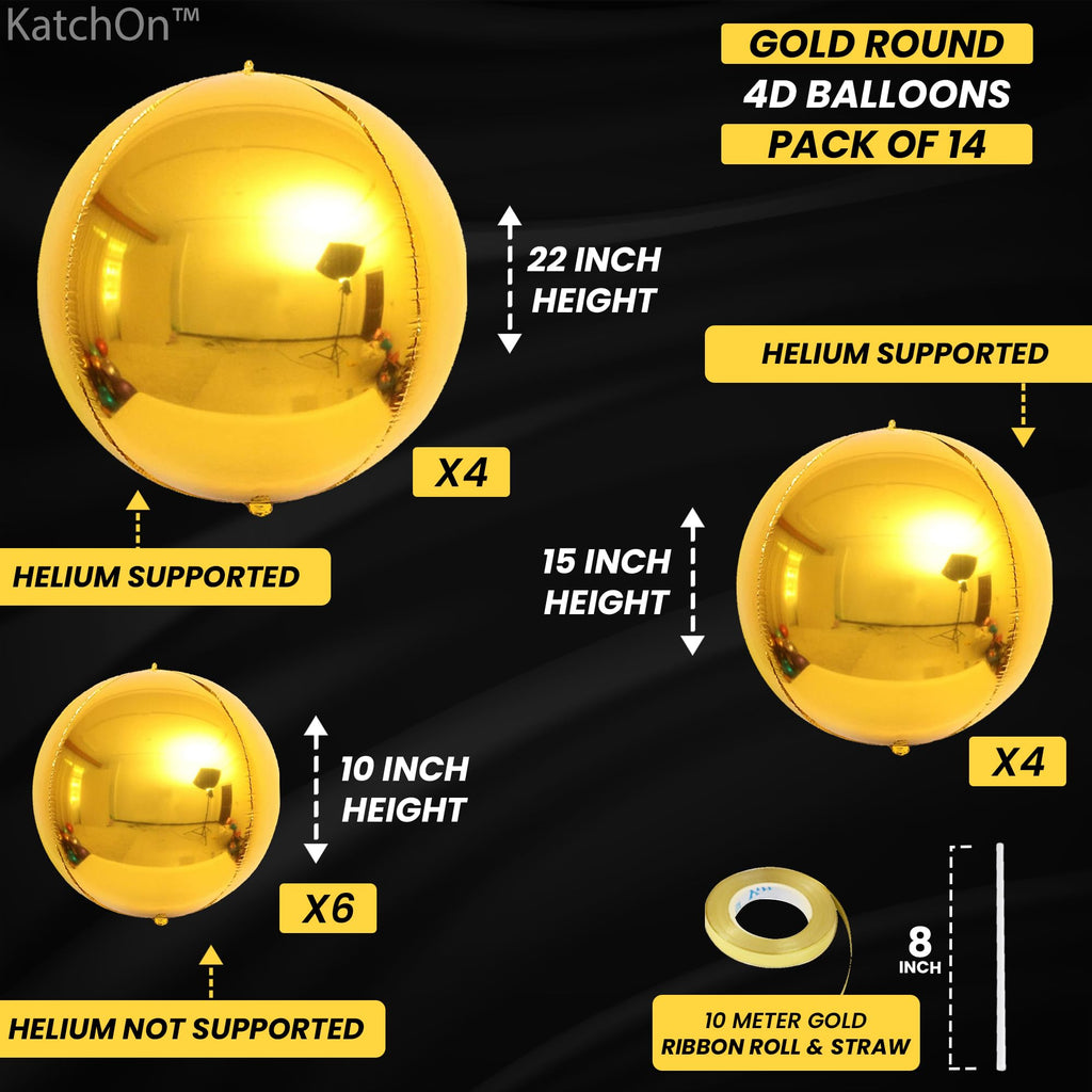 KatchOn 14-Pack Large Gold Foil Balloons (22, 15, 10 Inch) for Graduation 2026 & Party Decor
