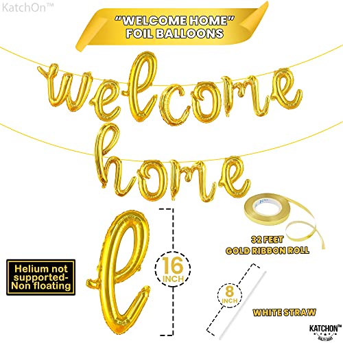 KatchOn 16 Inch Gold Welcome Home Balloons – Reusable Foil Banner for Homecoming Decorations