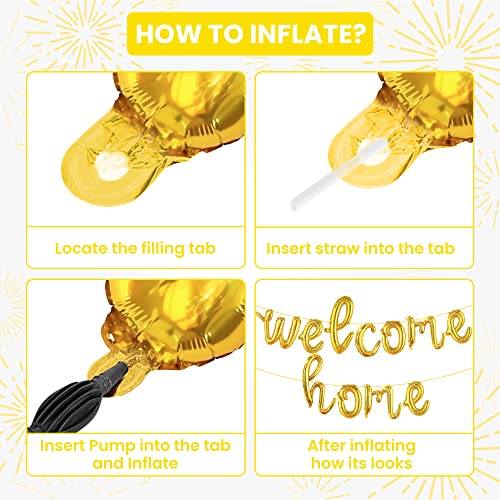 KatchOn 16 Inch Gold Welcome Home Balloons – Reusable Foil Banner for Homecoming Decorations