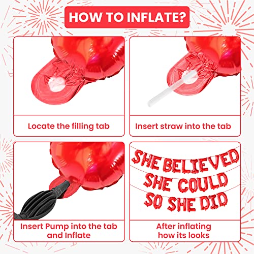 KatchOn 16 Inch Red 'She Believed She Could So She Did' Foil Balloon for Graduation Decorations