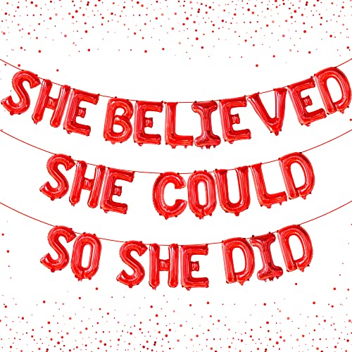 KatchOn 16 Inch Red 'She Believed She Could So She Did' Foil Balloon for Graduation Decorations