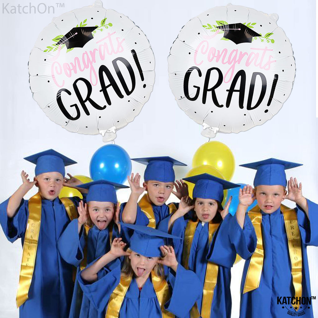 KatchOn 18-Inch Congrats Grad Balloons – 2-Pack White Foil Balloons for 2026 Graduation Party Decorations