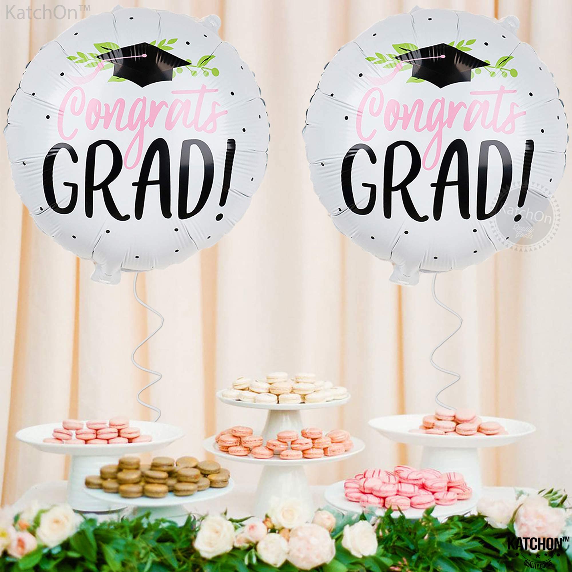 KatchOn 18-Inch Congrats Grad Balloons – 2-Pack White Foil Balloons for 2026 Graduation Party Decorations