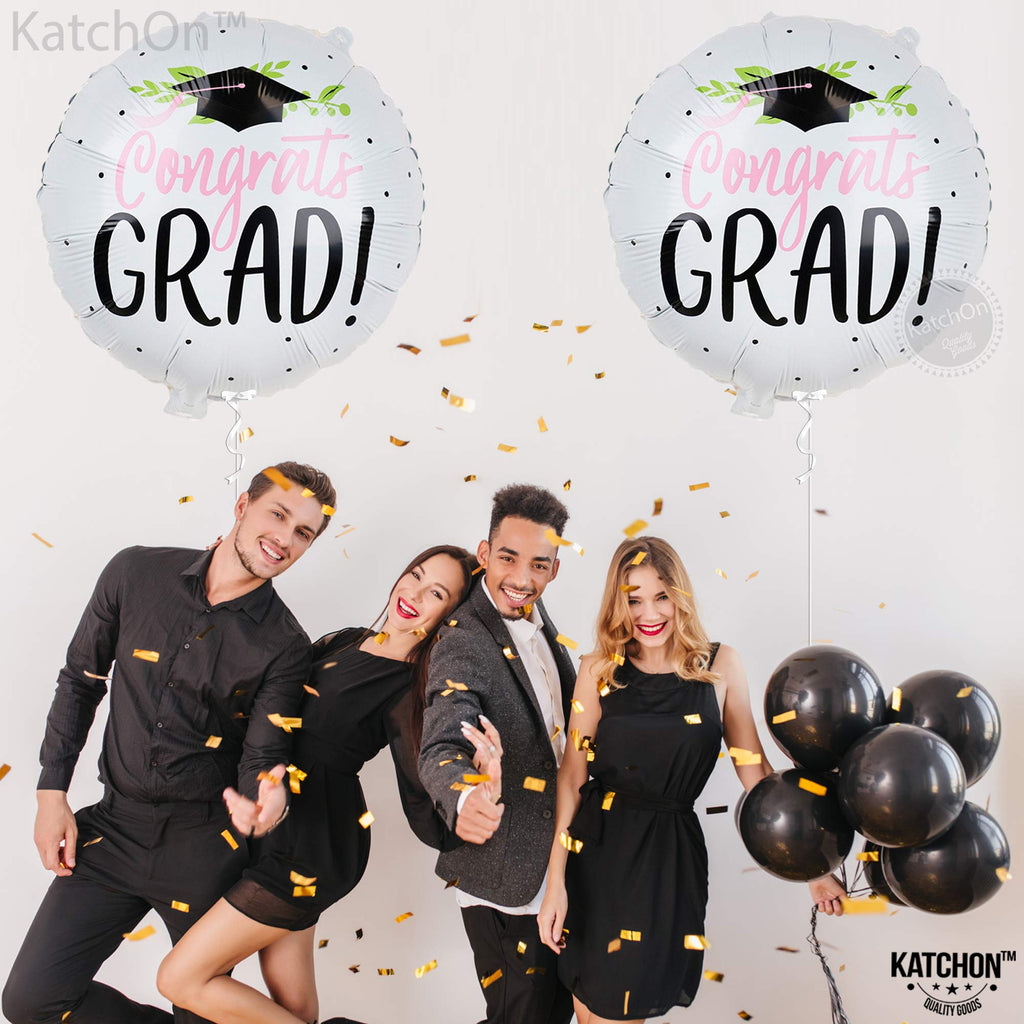 KatchOn 18-Inch Congrats Grad Balloons – 2-Pack White Foil Balloons for 2026 Graduation Party Decorations