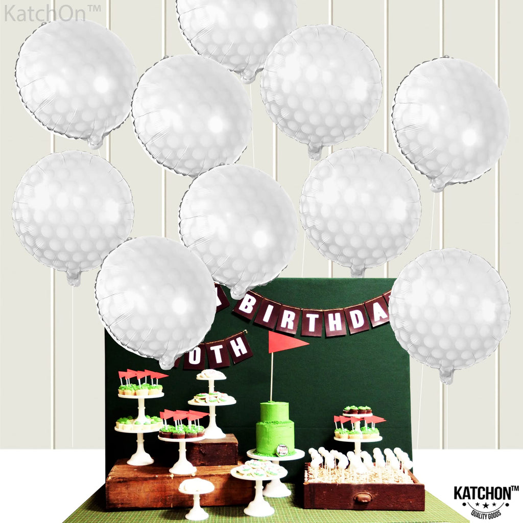 KatchOn 18-Inch White Foil Golf Balloons - Pack of 10 for Golf Themed Parties