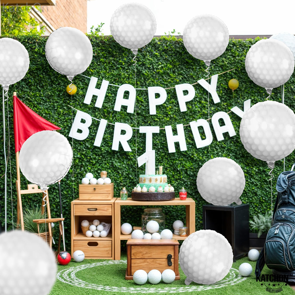 KatchOn 18-Inch White Foil Golf Balloons - Pack of 10 for Golf Themed Parties